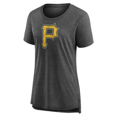 Pittsburgh Pirates Women's Weathered Official Logo Tri-Blend T-Shirt Gray