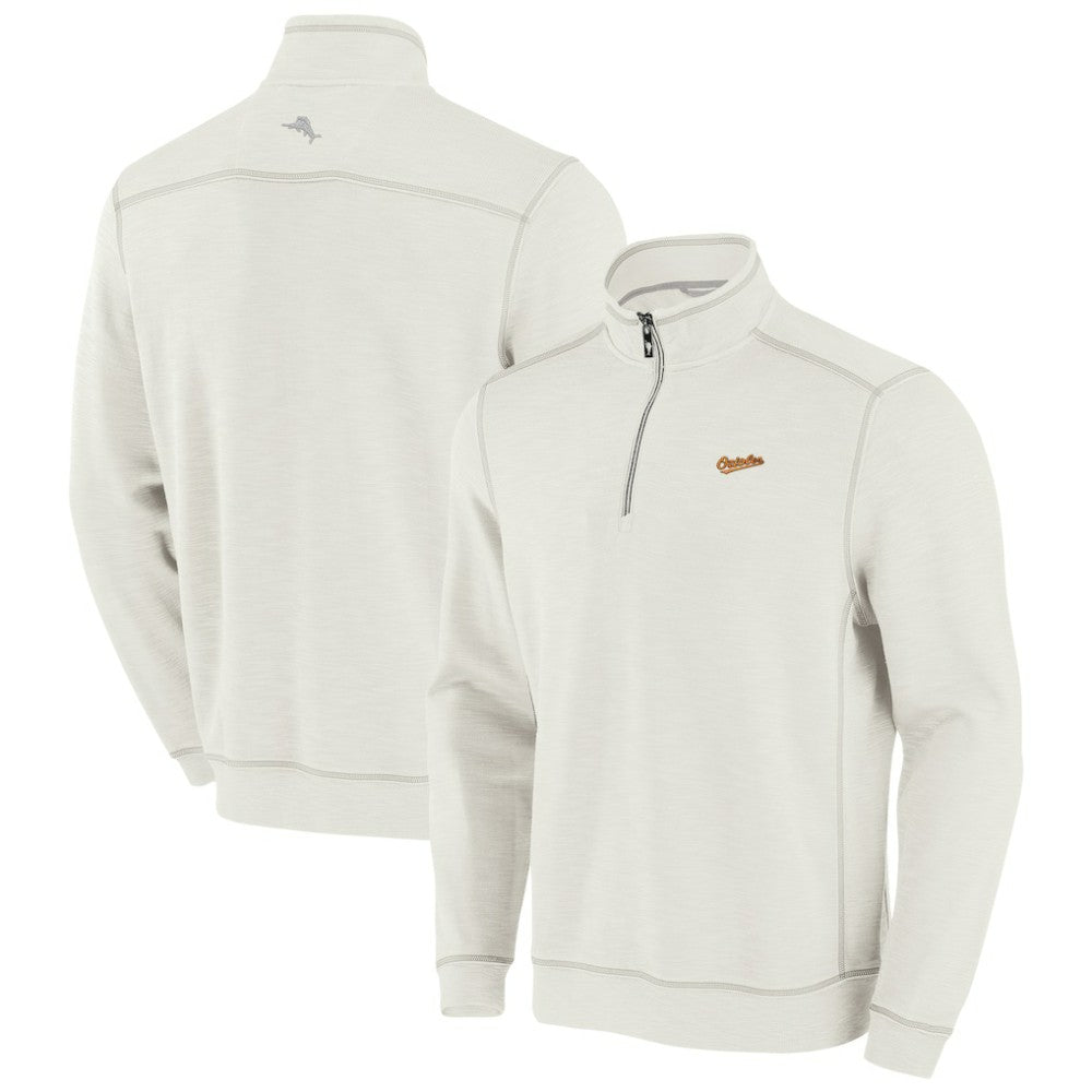 Baltimore Orioles Tommy Bahama Sport Tobago Bay Tri-Blend Half-Zip Sweatshirt Cream