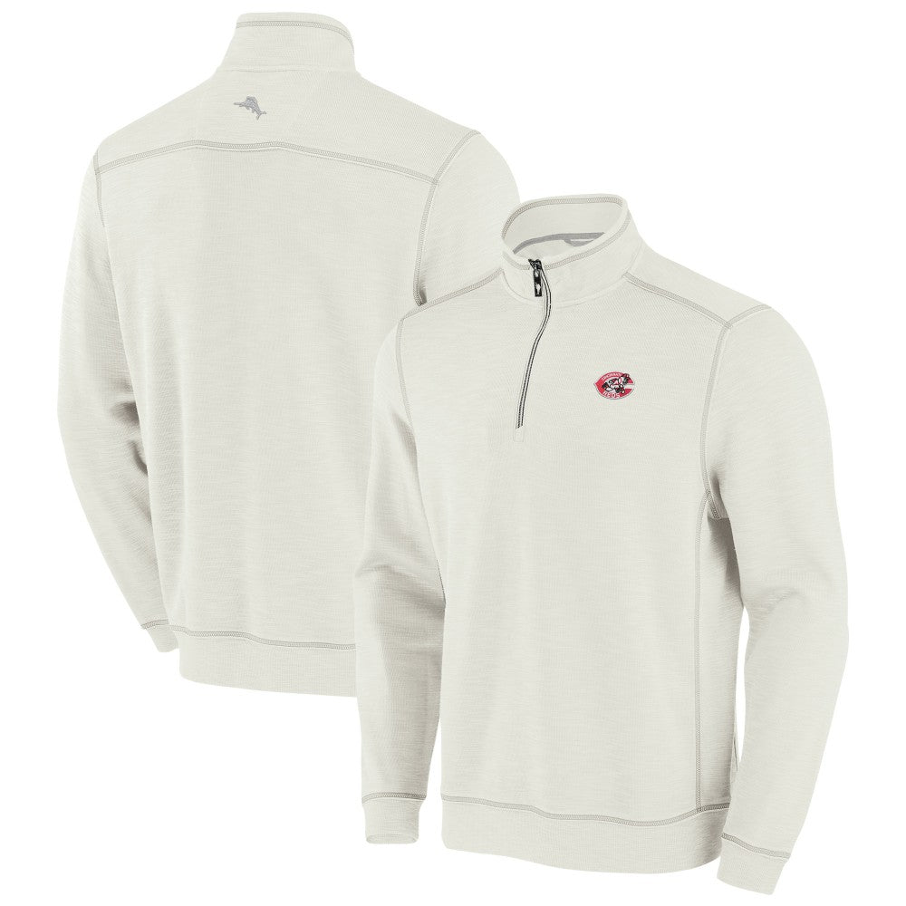 Cincinnati Reds Tommy Bahama Sport Tobago Bay Tri-Blend Half-Zip Sweatshirt Cream