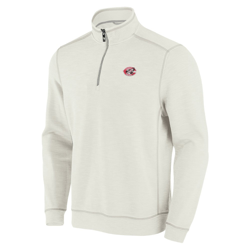 Cincinnati Reds Tommy Bahama Sport Tobago Bay Tri-Blend Half-Zip Sweatshirt Cream
