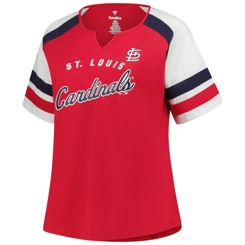 St. Louis Cardinals Profile Women's Plus Sized Arched Notch Neck T-Shirt Red