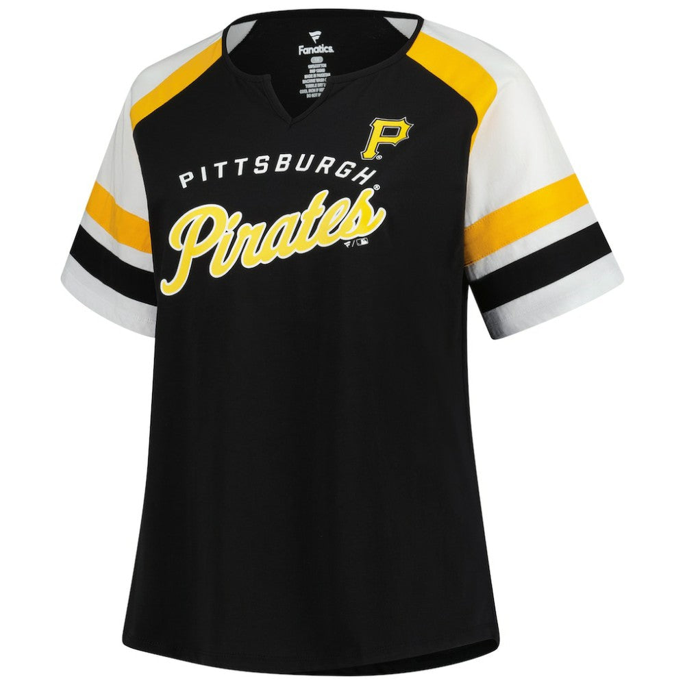 Pittsburgh Pirates Profile Women's Plus Sized Arched Notch Neck T-Shirt Black