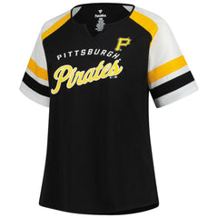 Pittsburgh Pirates Profile Women's Plus Sized Arched Notch Neck T-Shirt Black