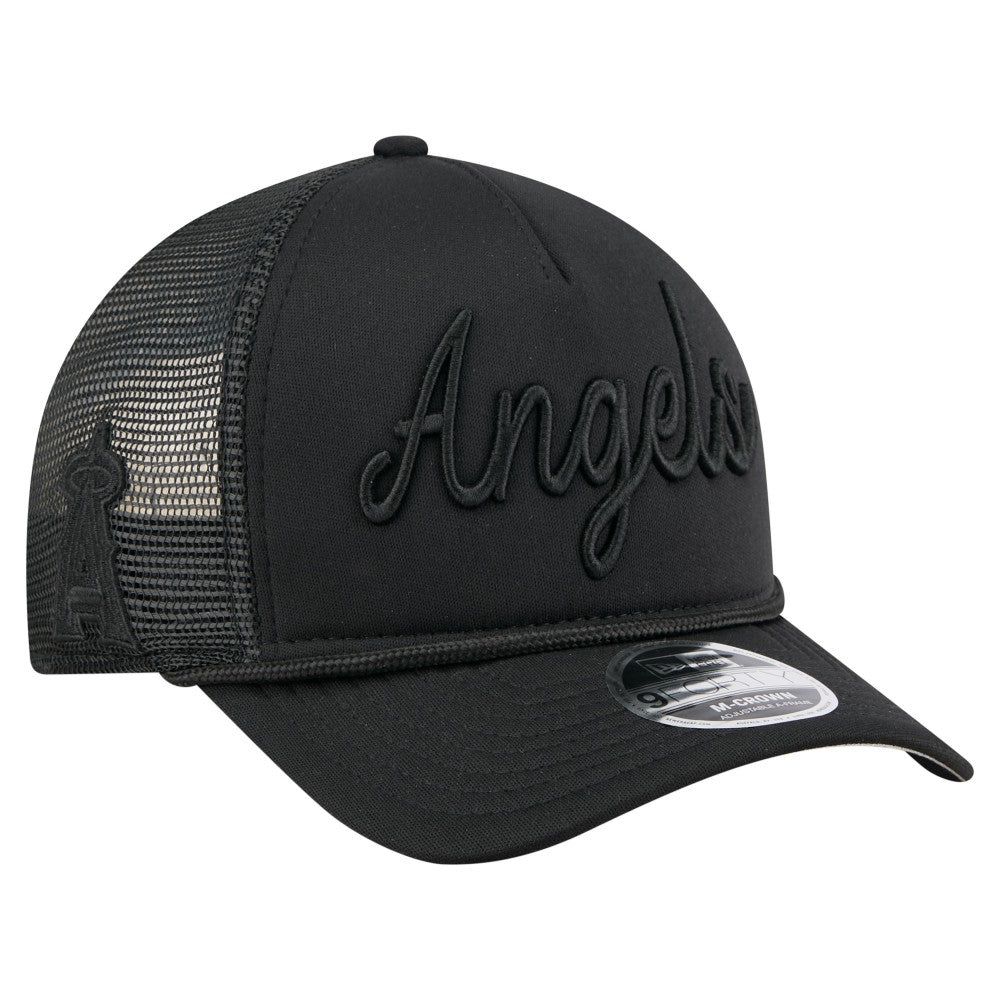 Los Angeles Angels City Initial 9FORTY A-Frame M-Crown Adjustable Trucker Hat Black | New Era