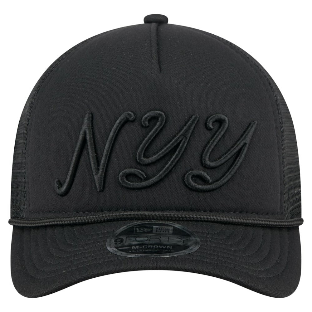 New York Yankees City Initial 9FORTY A-Frame M-Crown Adjustable Trucker Hat Black | New Era