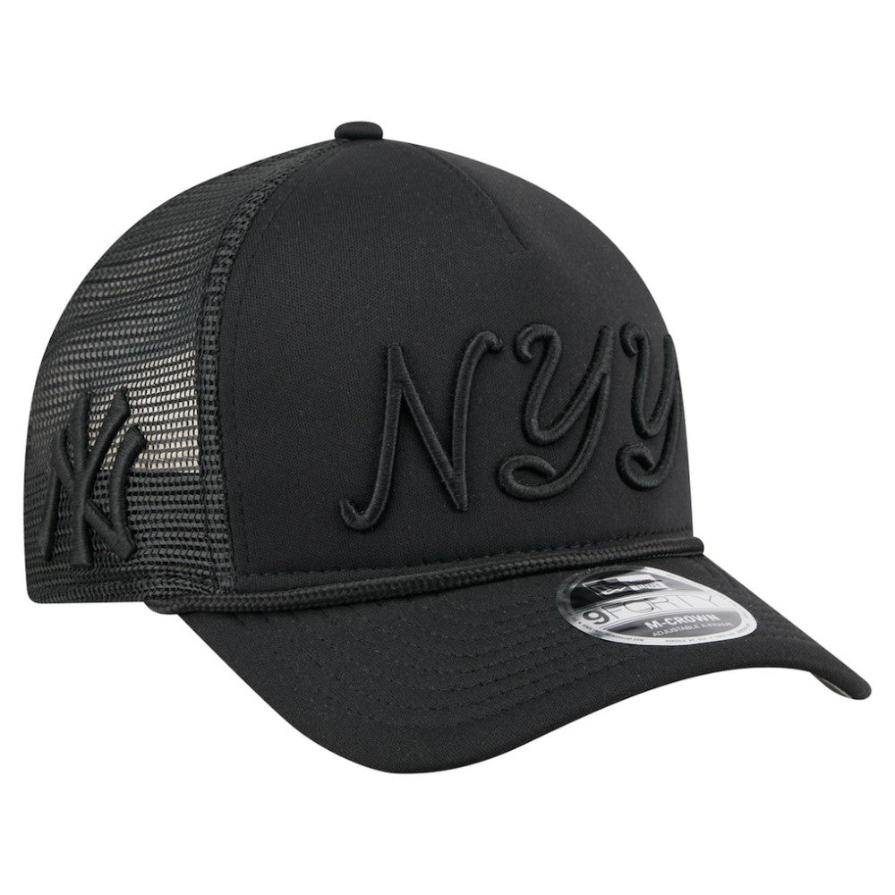 New York Yankees City Initial 9FORTY A-Frame M-Crown Adjustable Trucker Hat Black | New Era