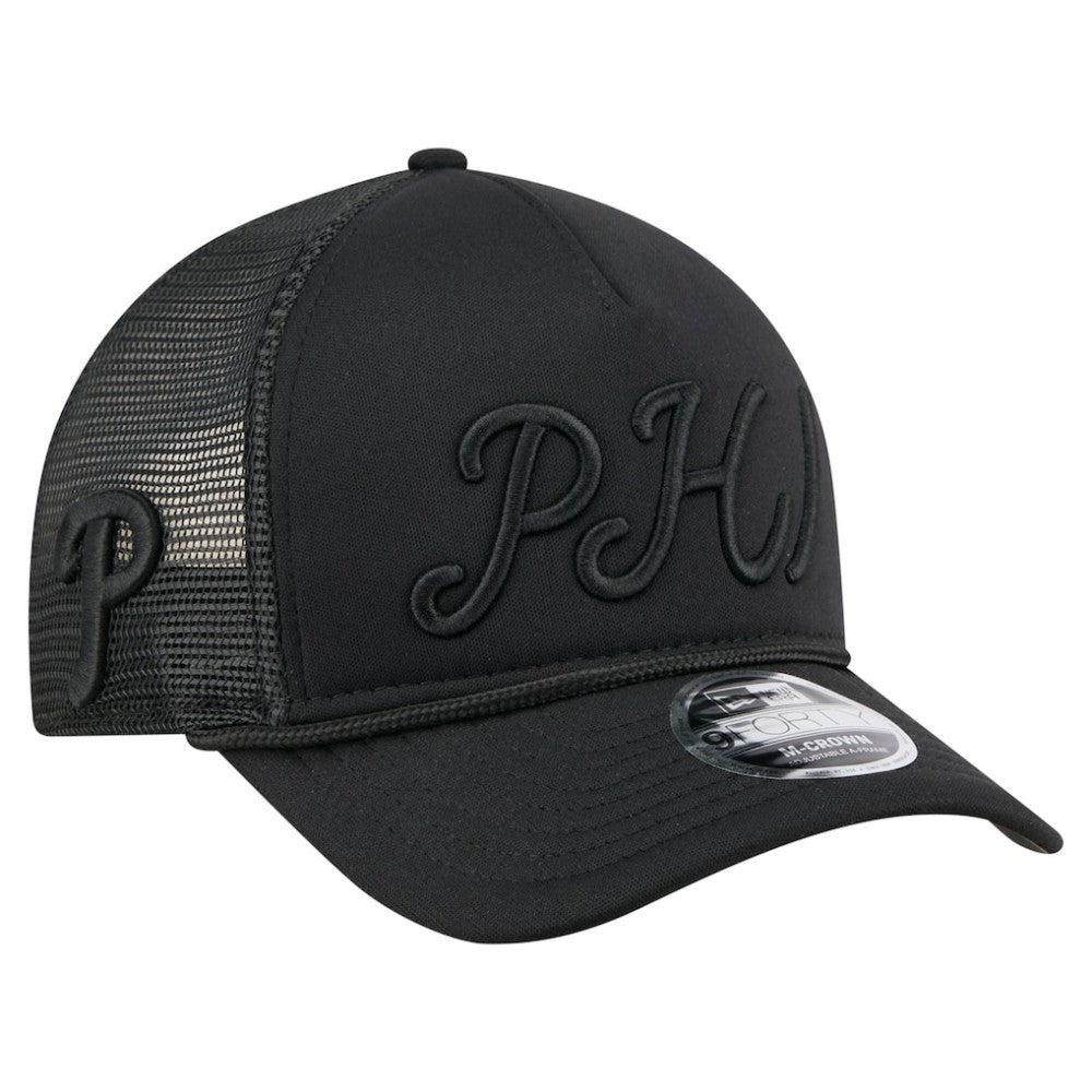 Philadelphia Phillies City Initial 9FORTY A-Frame M-Crown Adjustable Trucker Hat Black | New Era