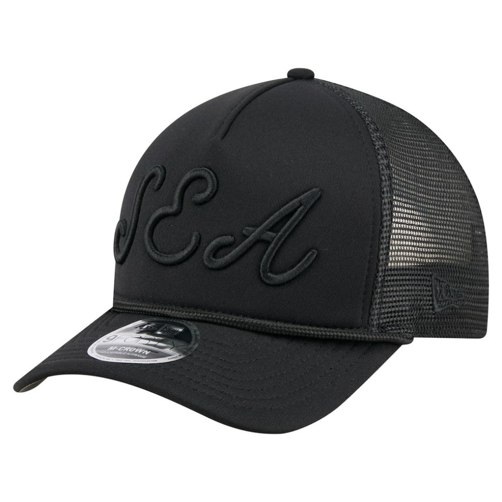 Seattle Mariners City Initial 9FORTY A-Frame M-Crown Adjustable Trucker Hat Black | New Era