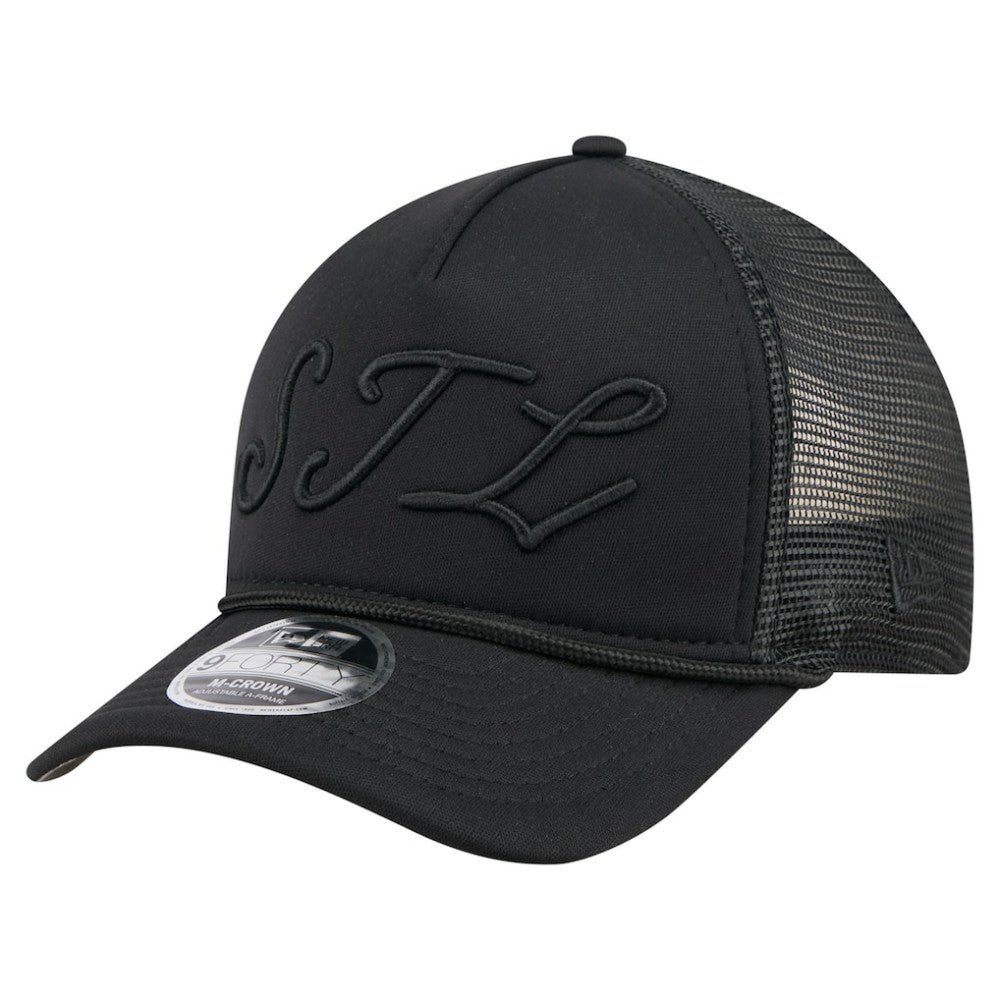 St. Louis Cardinals City Initial 9FORTY A-Frame M-Crown Adjustable Trucker Hat Black | New Era