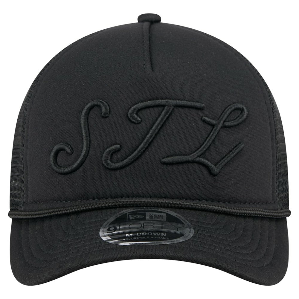 St. Louis Cardinals City Initial 9FORTY A-Frame M-Crown Adjustable Trucker Hat Black | New Era