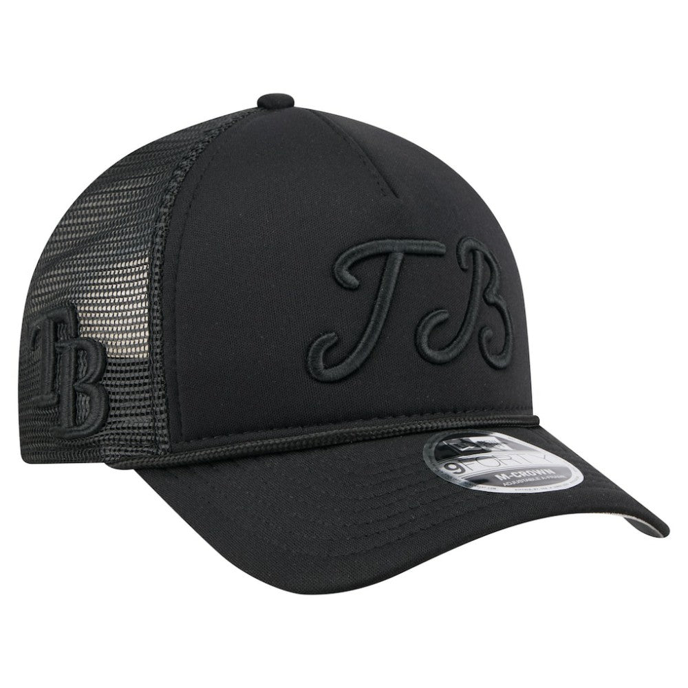 Tampa Bay Rays City Initial 9FORTY A-Frame M-Crown Adjustable Trucker Hat Black | New Era