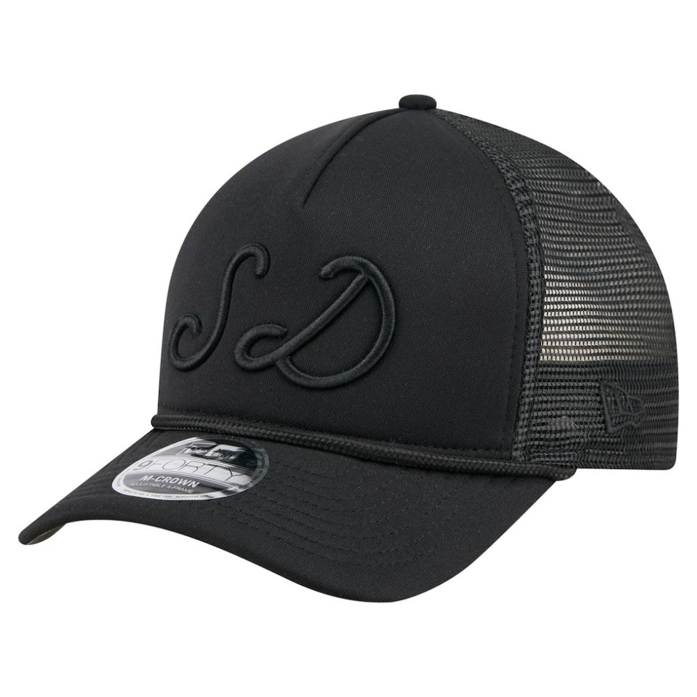 San Diego Padres City Initial 9FORTY A-Frame M-Crown Adjustable Trucker Hat Black | New Era