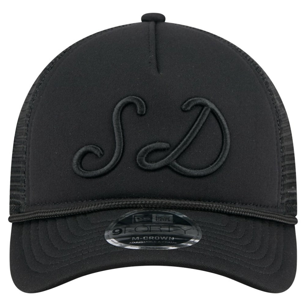 San Diego Padres City Initial 9FORTY A-Frame M-Crown Adjustable Trucker Hat Black | New Era