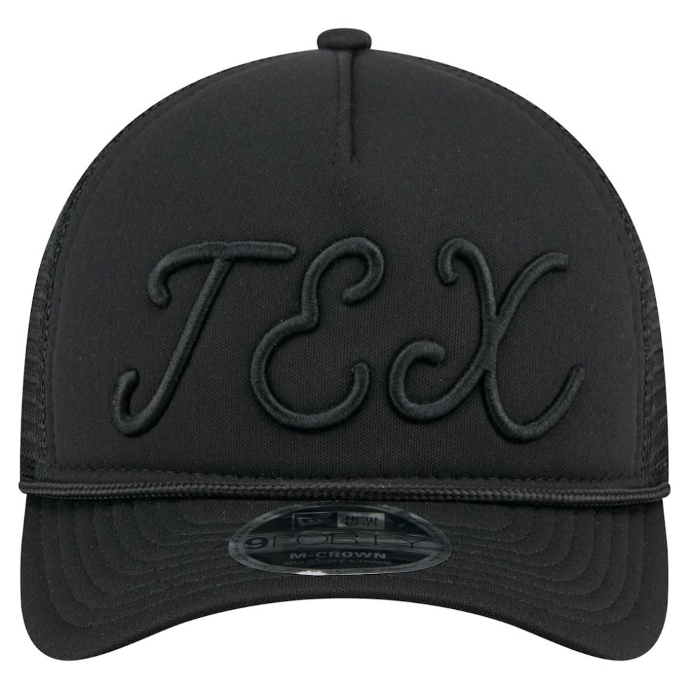Texas Rangers City Initial 9FORTY A-Frame M-Crown Adjustable Trucker Hat Black | New Era