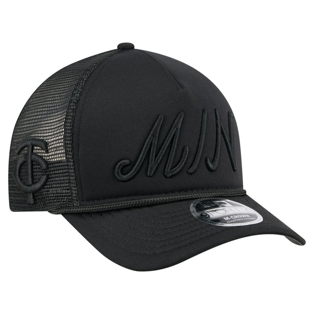 Minnesota Twins City Initial 9FORTY A-Frame M-Crown Adjustable Trucker Hat Black | New Era