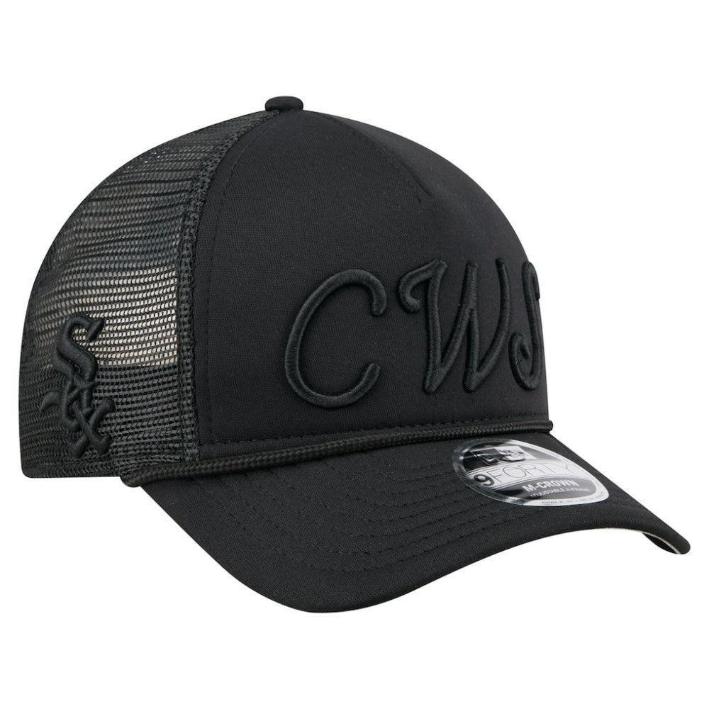 Chicago White Sox City Initial 9FORTY A-Frame M-Crown Adjustable Trucker Hat Black | New Era