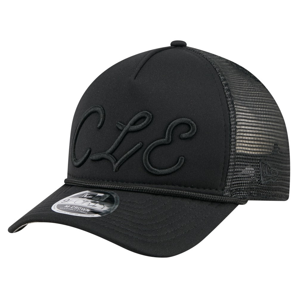 Cleveland Guardians City Initial 9FORTY A-Frame M-Crown Adjustable Trucker Hat Black | New Era