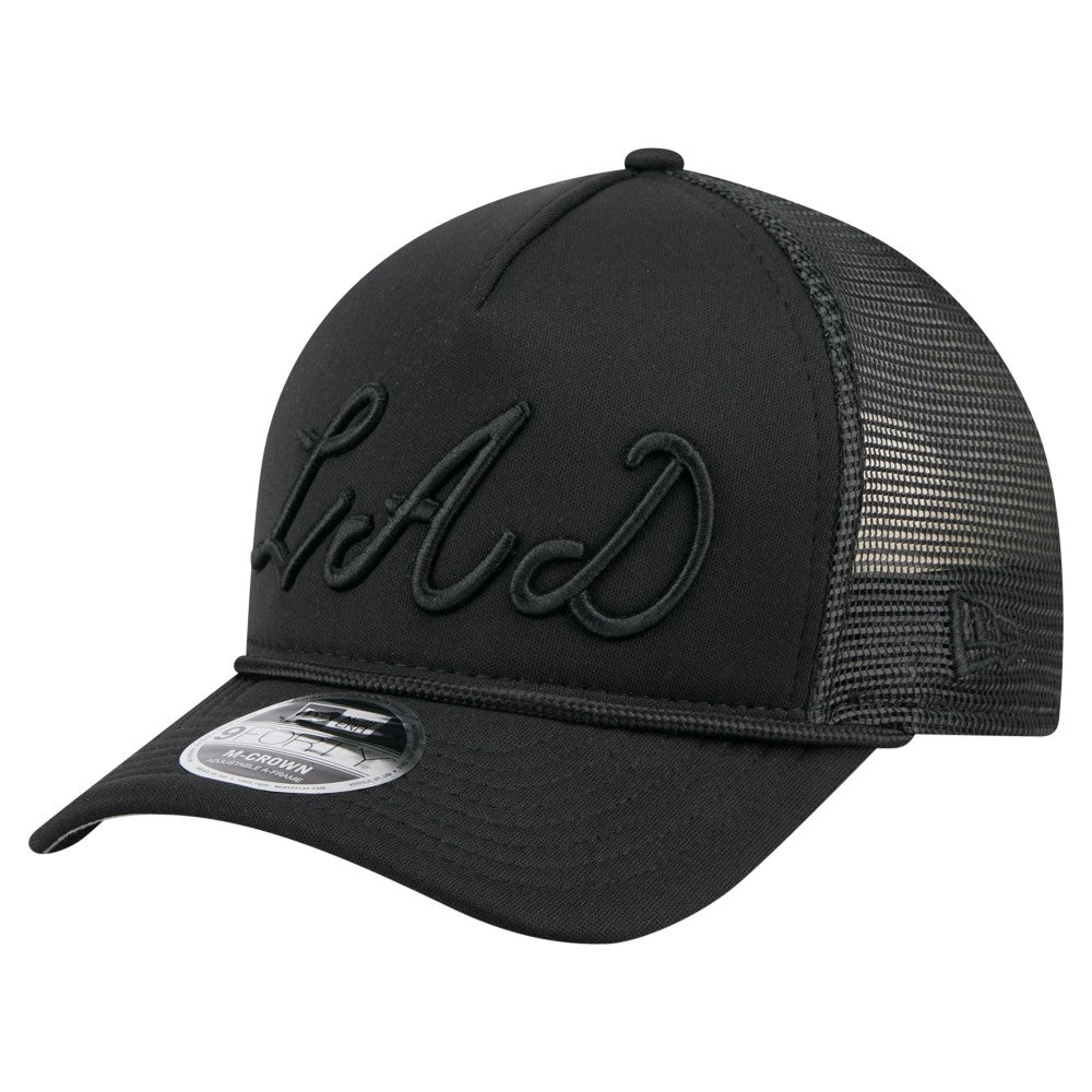 Los Angeles Dodgers City Initial 9FORTY A-Frame M-Crown Adjustable Trucker Hat Black | New Era