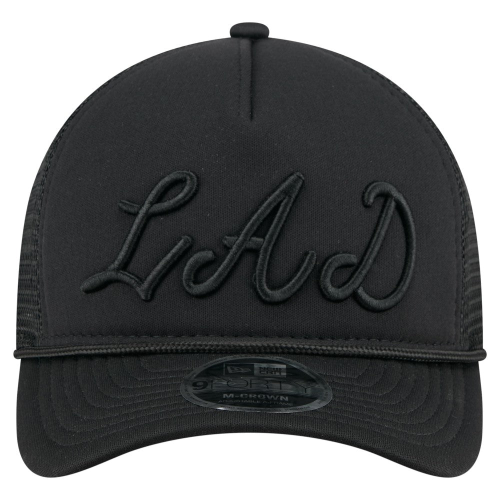 Los Angeles Dodgers City Initial 9FORTY A-Frame M-Crown Adjustable Trucker Hat Black | New Era