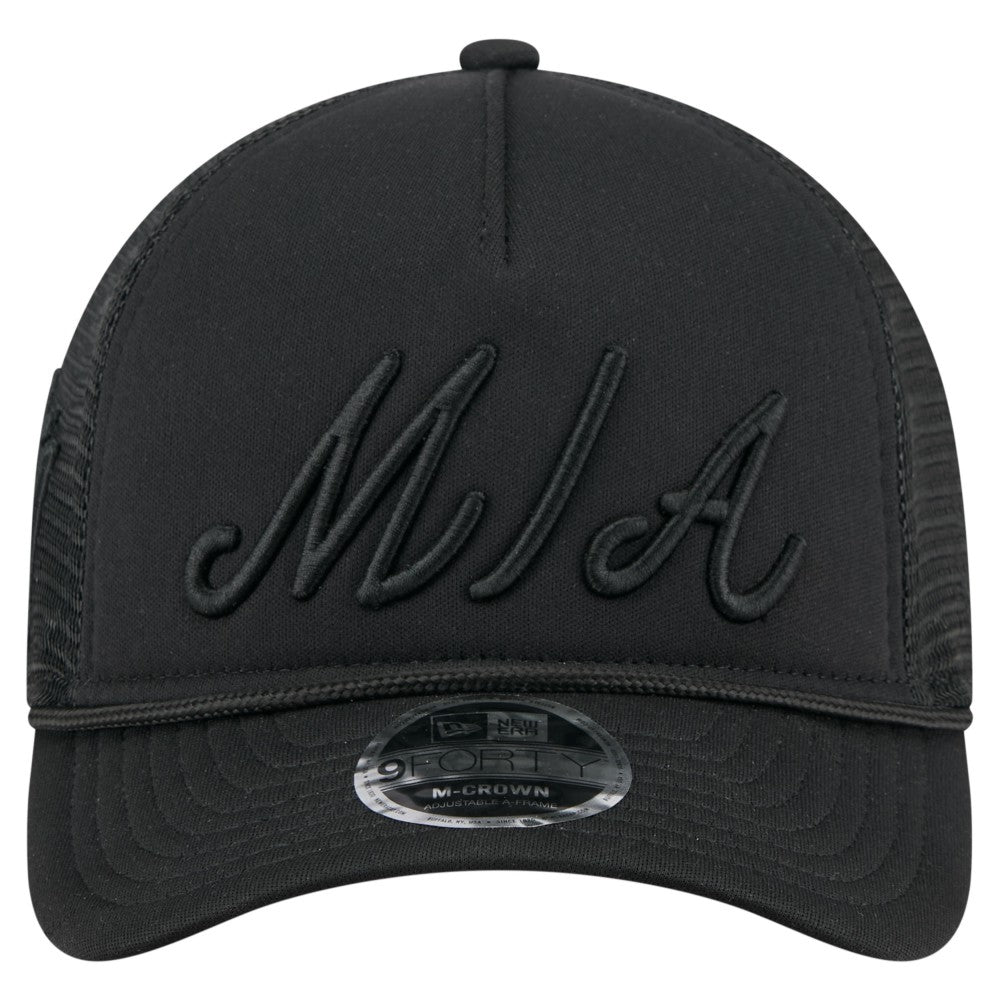 Miami Marlins City Initial 9FORTY A-Frame M-Crown Adjustable Trucker Hat Black | New Era