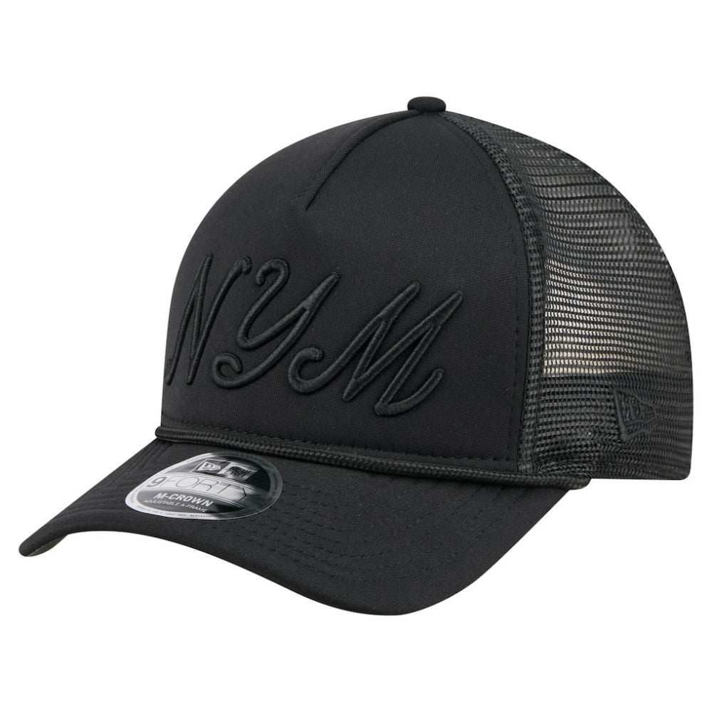New York Mets City Initial 9FORTY A-Frame M-Crown Adjustable Trucker Hat Black | New Era