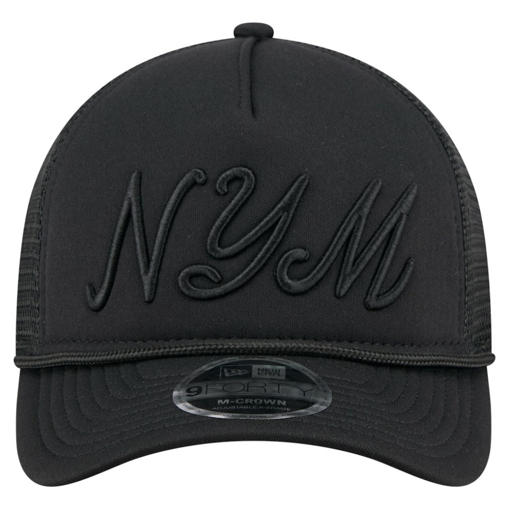 New York Mets City Initial 9FORTY A-Frame M-Crown Adjustable Trucker Hat Black | New Era