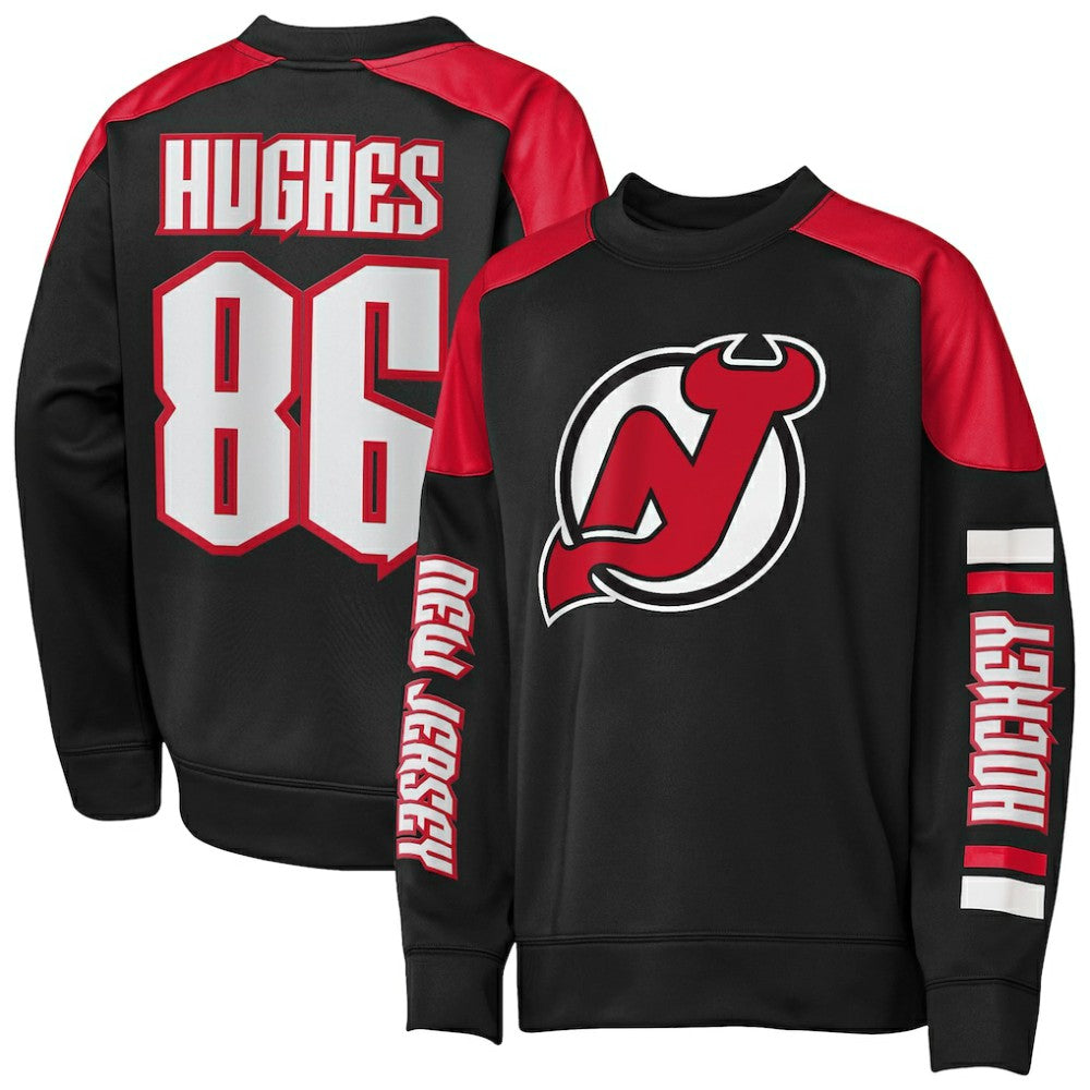Jack Hughes New Jersey Devils Outerstuff Youth Best Defense Name & Number Crewneck Sweatshirt Black