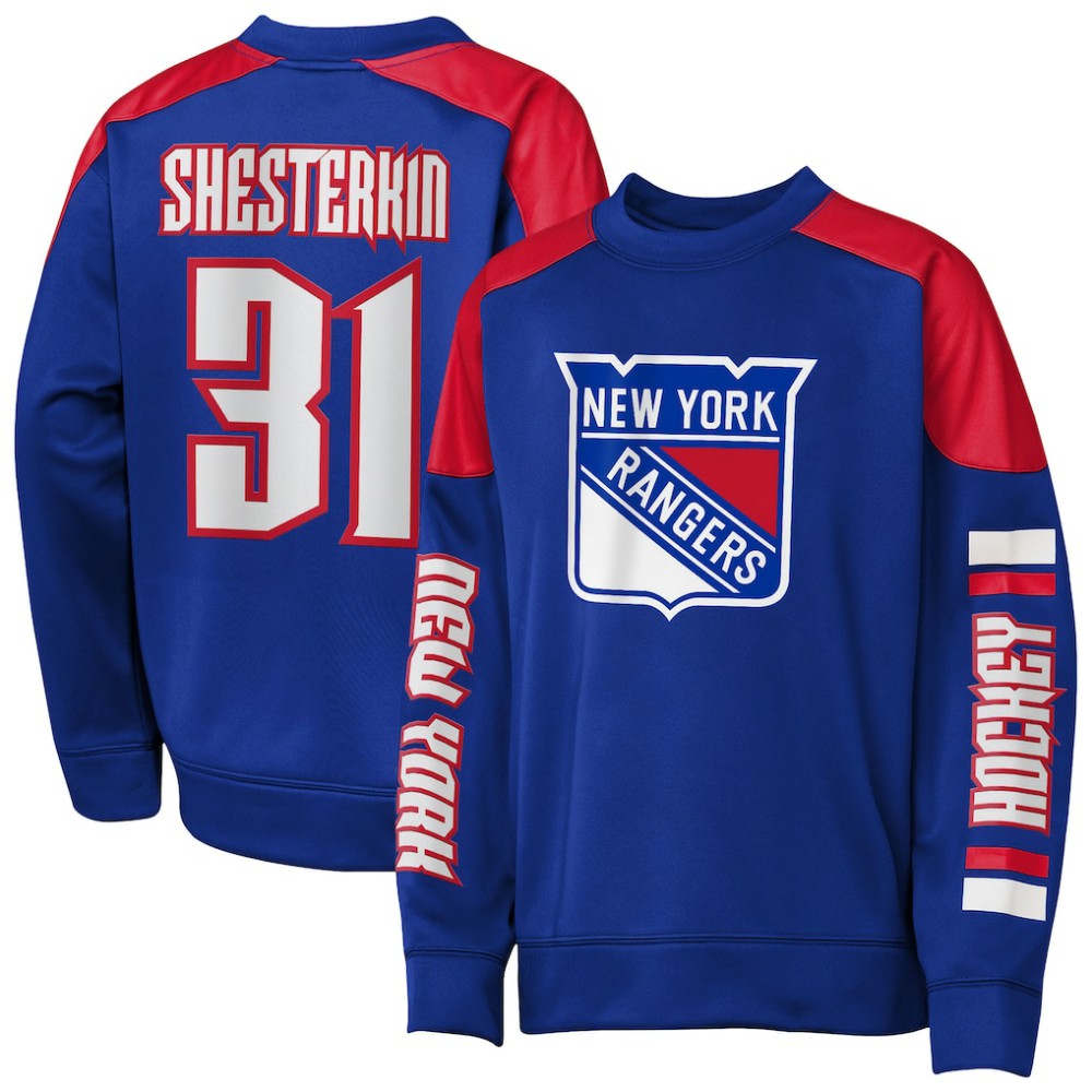 Igor Shesterkin New York Rangers Outerstuff Youth Best Defense Name & Number Crewneck Sweatshirt Blue