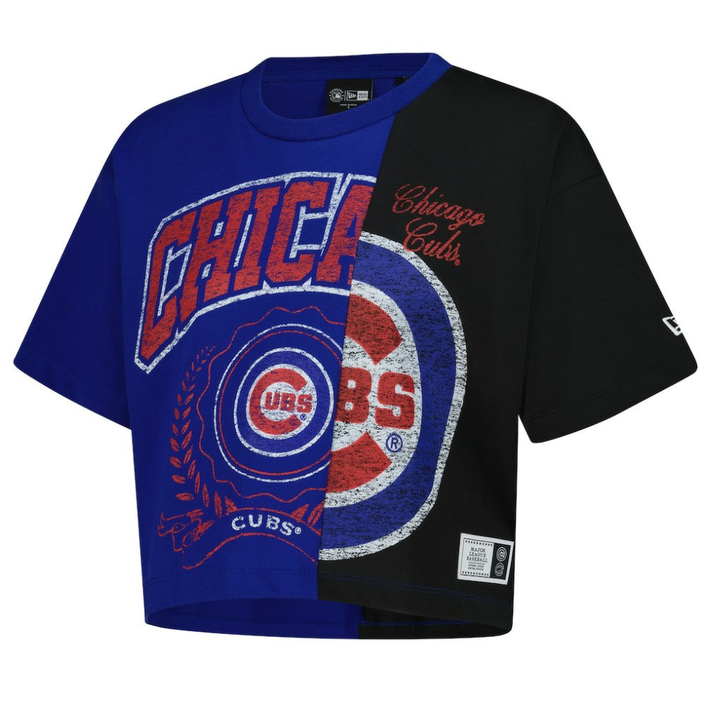 Chicago Cubs Women's Upcycled Colorblocked Boxy Cropped T-Shirt Royal | New Era