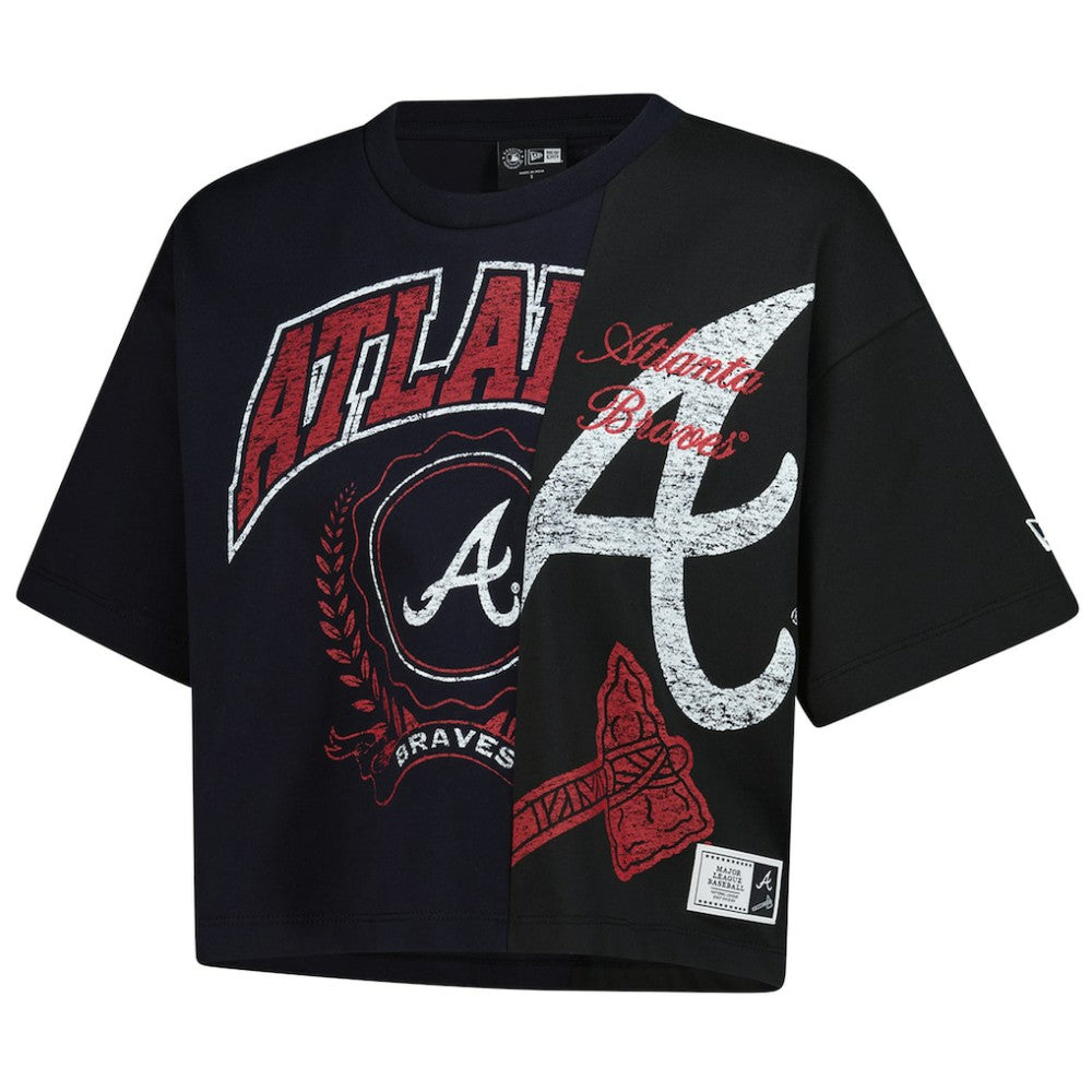 Atlanta Braves Women's Upcycled Colorblocked Boxy Cropped T-Shirt Navy | New Era