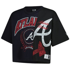 Atlanta Braves Women's Upcycled Colorblocked Boxy Cropped T-Shirt Navy | New Era