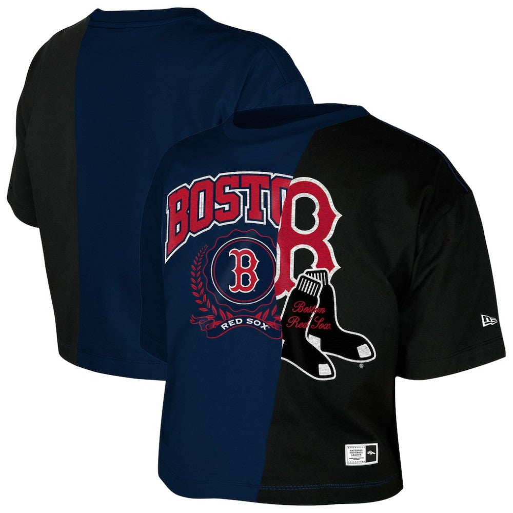 Boston Red Sox Women's Upcycled Colorblocked Boxy Cropped T-Shirt Navy | New Era