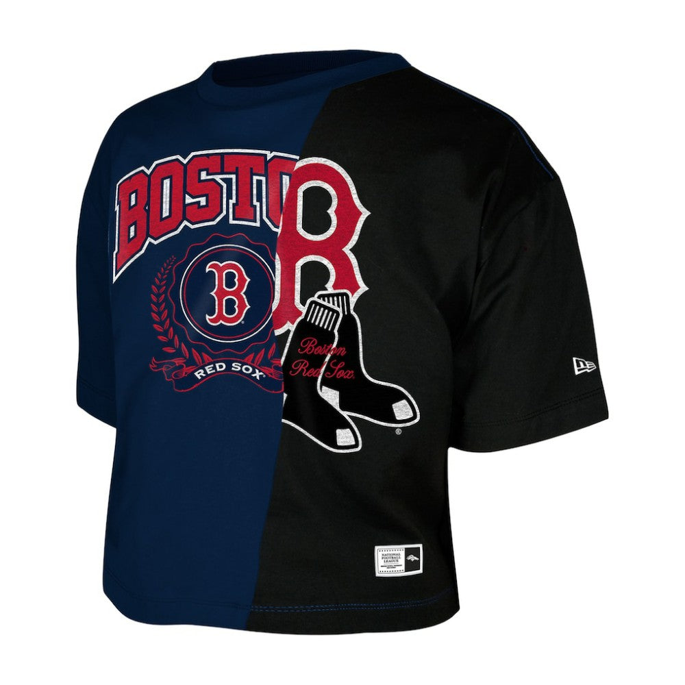 Boston Red Sox Women's Upcycled Colorblocked Boxy Cropped T-Shirt Navy | New Era