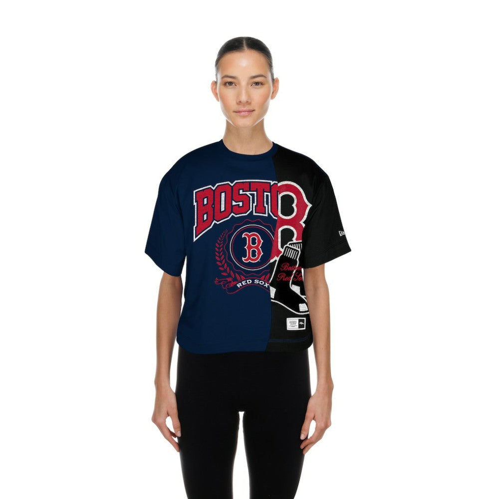 Boston Red Sox Women's Upcycled Colorblocked Boxy Cropped T-Shirt Navy | New Era