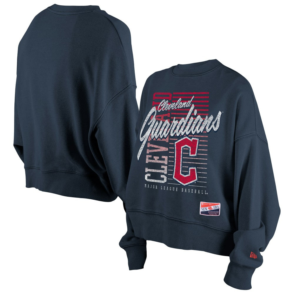 Cleveland Guardians Women's Boxy Mineral Wash Dolmen Sleeve Cropped Sweatshirt Navy | New Era