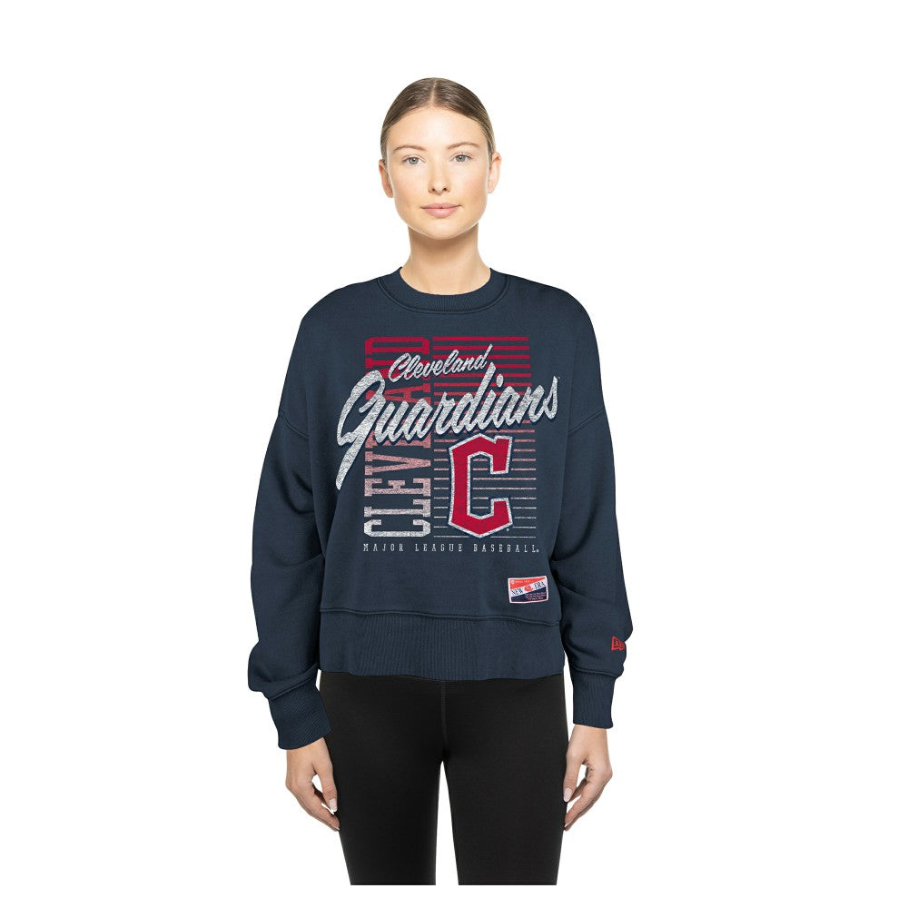 Cleveland Guardians Women's Boxy Mineral Wash Dolmen Sleeve Cropped Sweatshirt Navy | New Era