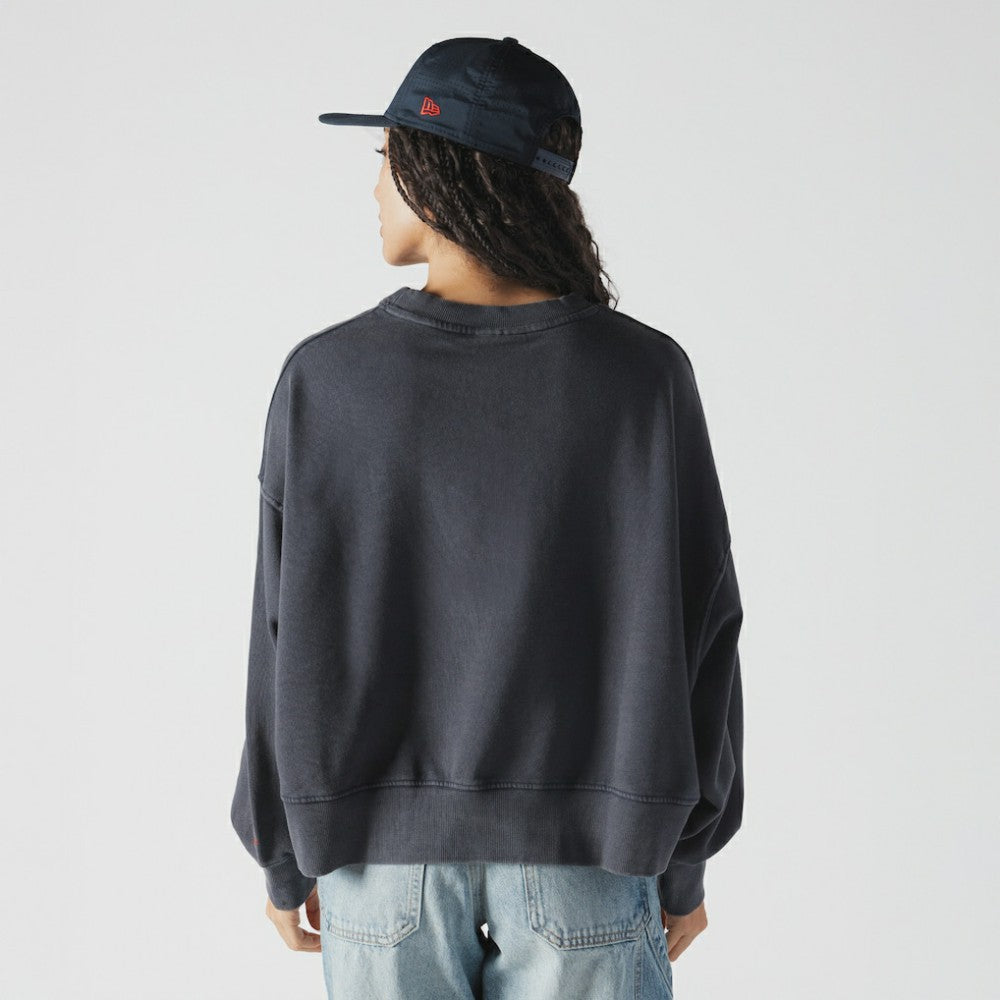 Boston Red Sox Women's Boxy Mineral Wash Dolmen Sleeve Cropped Sweatshirt Navy | New Era
