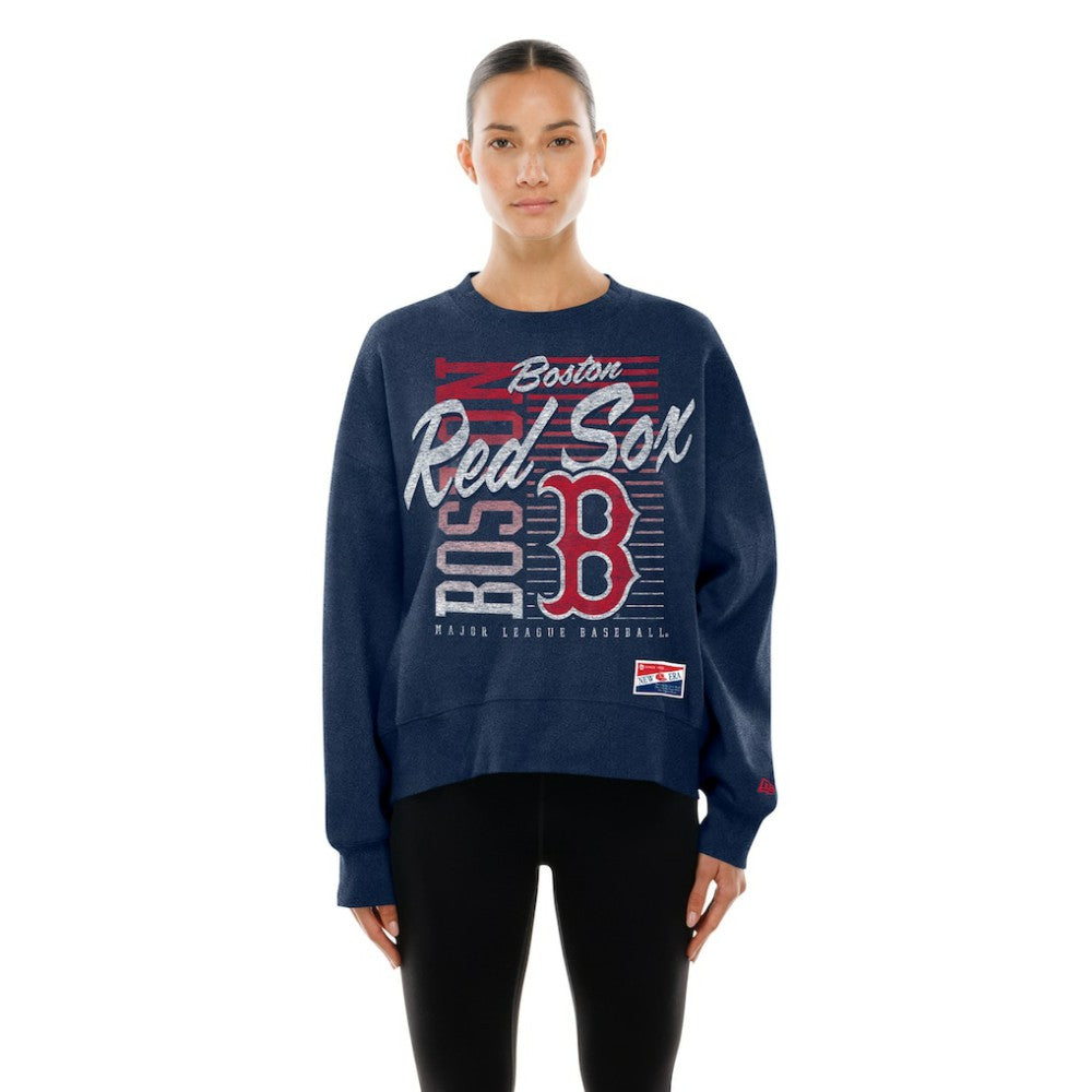 Boston Red Sox Women's Boxy Mineral Wash Dolmen Sleeve Cropped Sweatshirt Navy | New Era