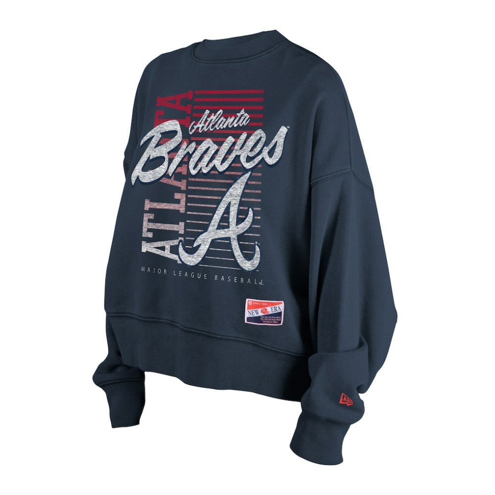 Atlanta Braves Women's Boxy Mineral Wash Dolmen Sleeve Cropped Sweatshirt Navy | New Era