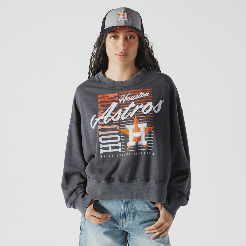 Houston Astros Women's Boxy Mineral Wash Dolmen Sleeve Cropped Sweatshirt Navy | New Era