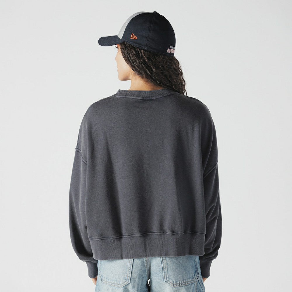 Houston Astros Women's Boxy Mineral Wash Dolmen Sleeve Cropped Sweatshirt Navy | New Era