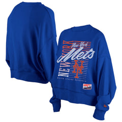 New York Mets Women's Boxy Mineral Wash Dolmen Sleeve Cropped Sweatshirt Royal | New Era