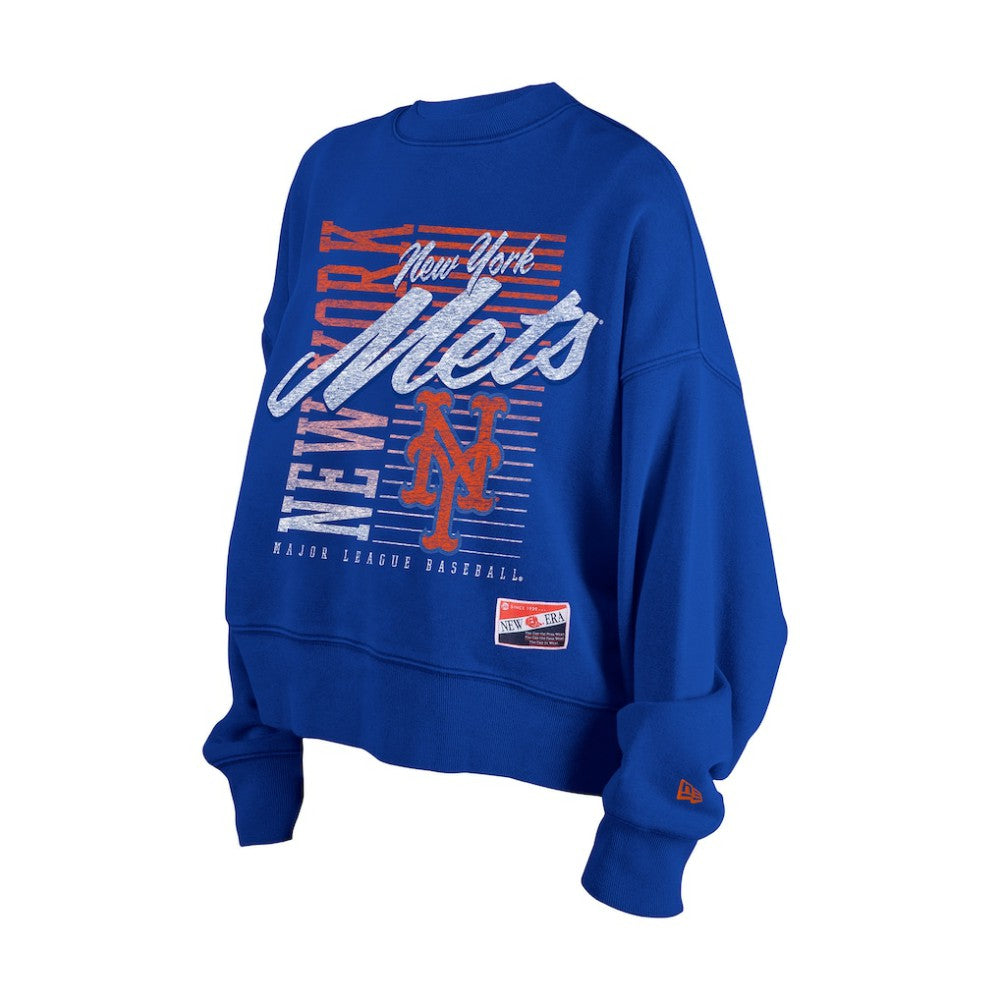 New York Mets Women's Boxy Mineral Wash Dolmen Sleeve Cropped Sweatshirt Royal | New Era