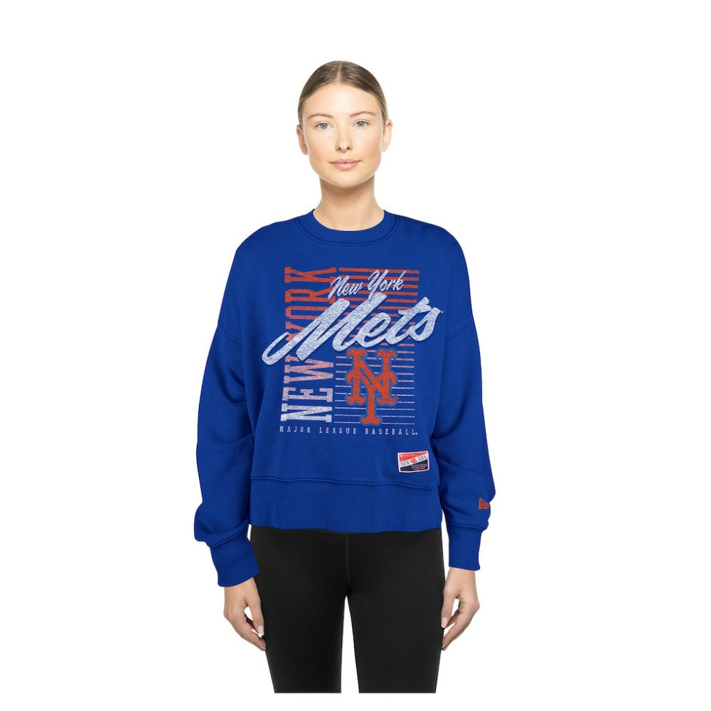 New York Mets Women's Boxy Mineral Wash Dolmen Sleeve Cropped Sweatshirt Royal | New Era