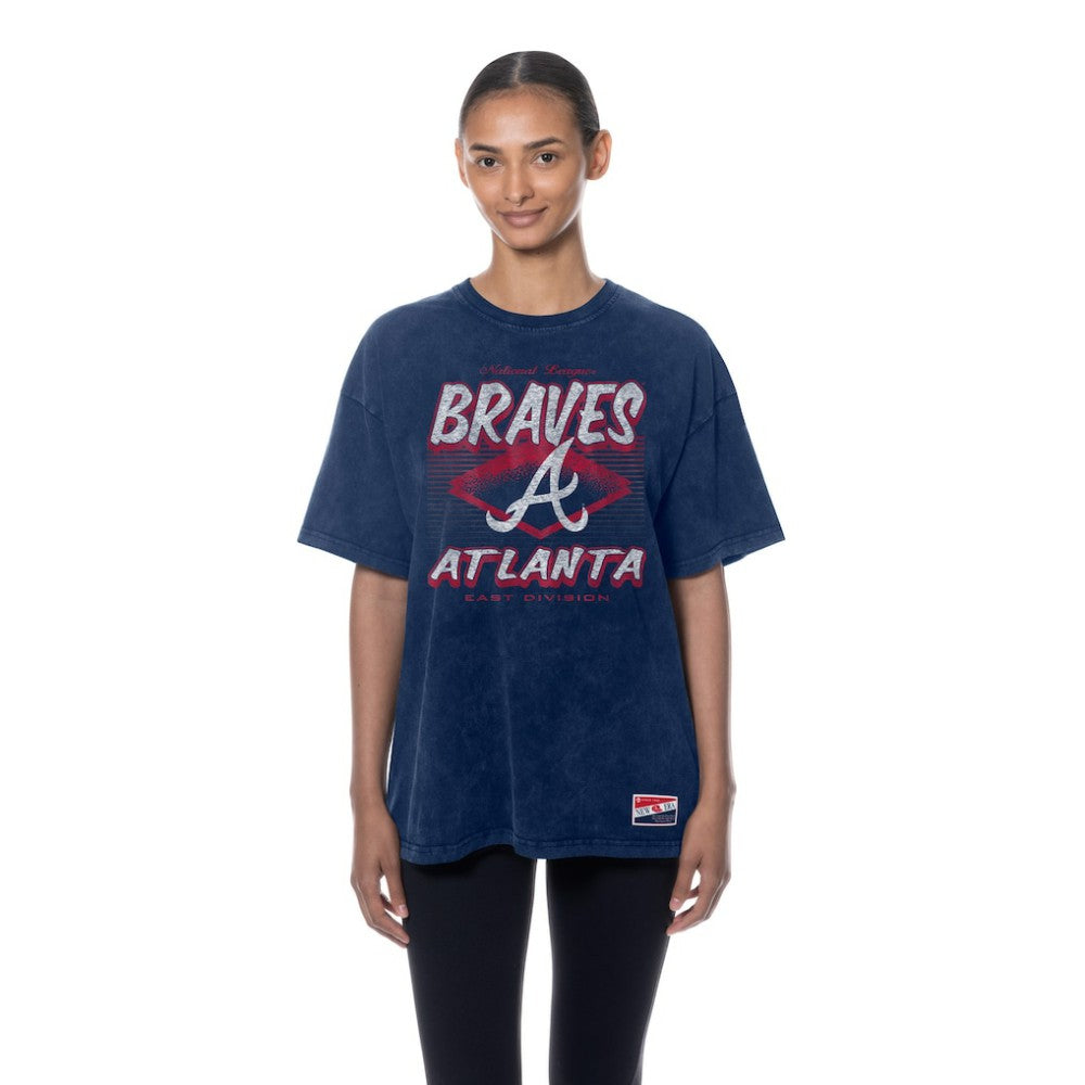 Atlanta Braves Women's Mineral Wash Oversized T-Shirt Navy | New Era