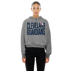 Cleveland Guardians Women's Reversed Out French Terry Quarter-Zip Banded Crop Hoodie Heather Gray | New Era