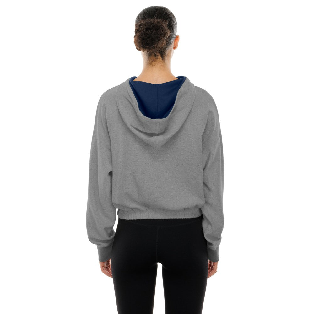 Cleveland Guardians Women's Reversed Out French Terry Quarter-Zip Banded Crop Hoodie Heather Gray | New Era