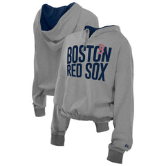 Boston Red Sox Women's Reversed Out French Terry Quarter-Zip Banded Crop Hoodie Heather Gray | New Era