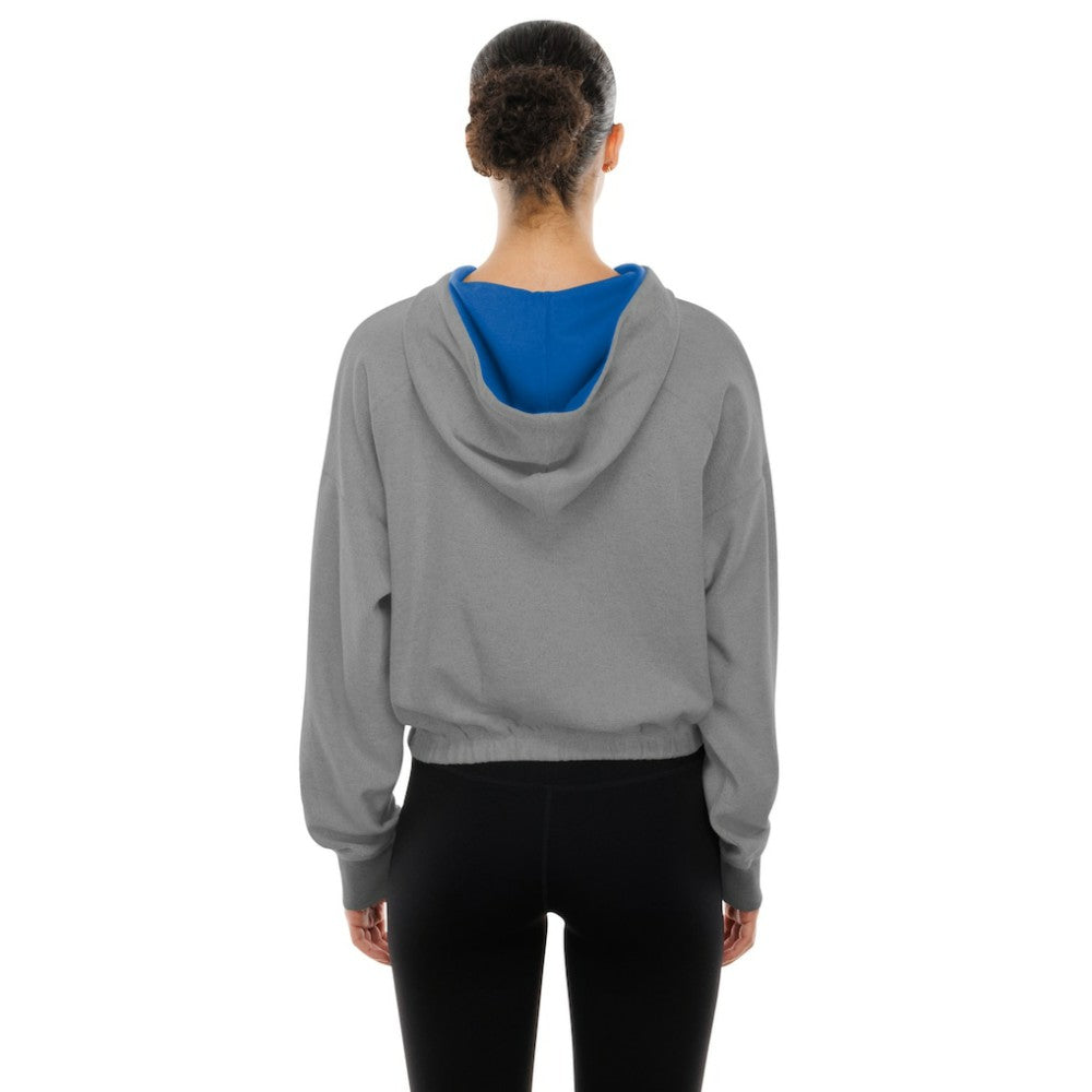 Chicago Cubs Women's Reversed Out French Terry Quarter-Zip Banded Crop Hoodie Heather Gray | New Era