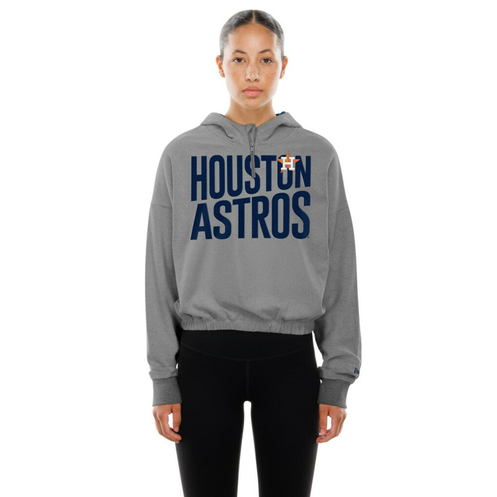 Houston Astros Women's Reversed Out French Terry Quarter-Zip Banded Crop Hoodie Heather Gray | New Era